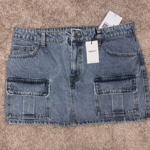 Y2K Denim Mini Skirt – Low Rise Cargo Pocket Streetwear